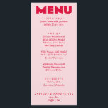 Retro Pink Red Bright Funky Bold Modern Wedding  Menu<br><div class="desc">A colourful retro funky modern pink red bold wedding dinner menu. Which features chic template design of boho pink  background and bright red magenta typography and hand written menu in red. Perfect and matching with the whole suite.</div>