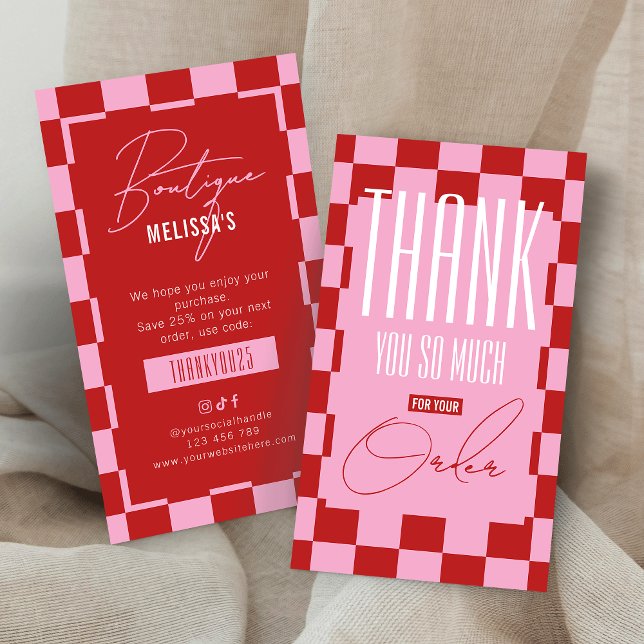 Retro Pink & Red Business Thank You Discount Card (Creator Uploaded)
