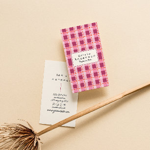 Retro Pink Red Checkered Quirky Boho Girly Fun Business Card