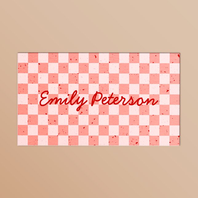 Retro Pink Red Chequered Business Card (Creator Uploaded)
