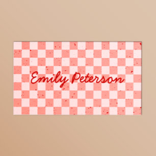 Retro Pink Red Chequered Business Card