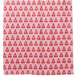 Retro Pink & Red Christmas Shower Curtain