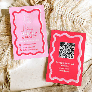 Retro pink red curve squiggle wavy makeup beauty business card