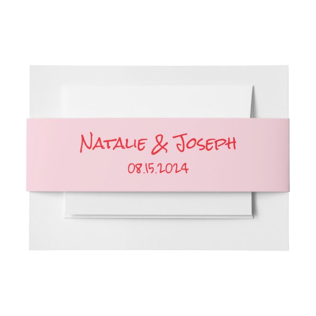 Retro Pink Red Hand Written Modern Funky Wedding Invitation Belly Band (Front Example)