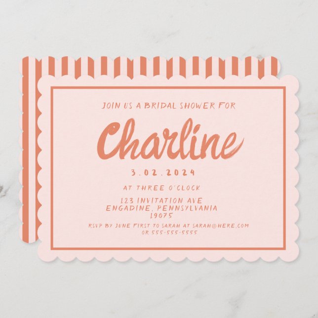 Retro Pink &Red Handwriting Bridal Shower Invitati Invitation (Front/Back)