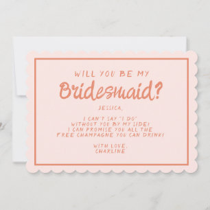 Retro Pink &Red Handwriting Bridesmaid Proposal  I Invitation