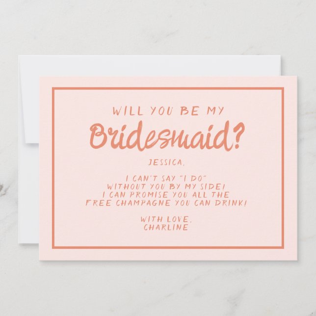 Retro Pink &Red Handwriting Bridesmaid Proposal  Invitation (Front)