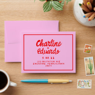 Retro Pink &Red Handwriting Wedding Envelope