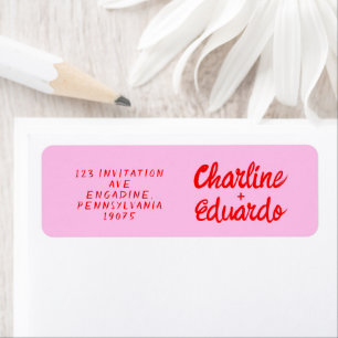 Retro Pink &Red Handwriting Wedding Label Return Address Label
