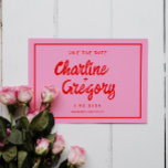 Retro Pink &Red Handwriting Wedding Save the Date<br><div class="desc">Retro Pink &Red Handwriting Wedding Save the Date</div>