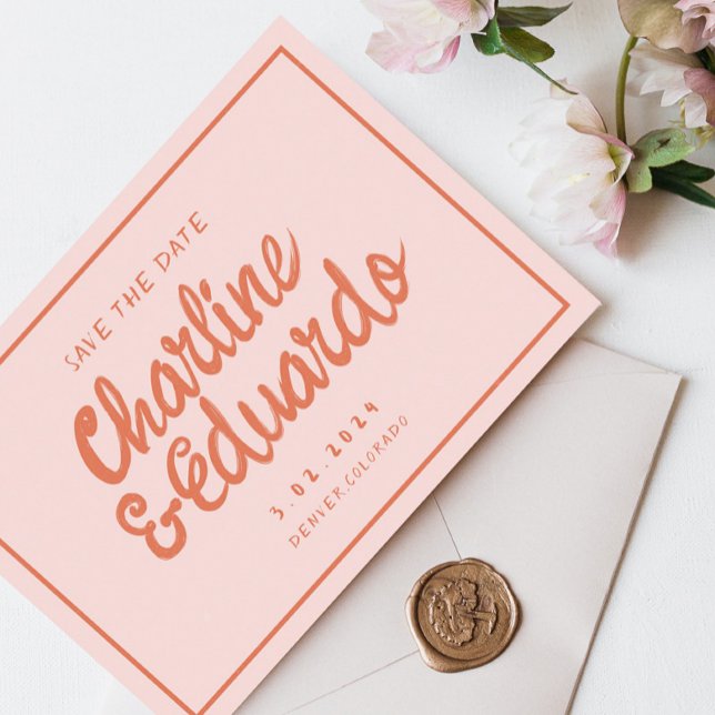 Retro Pink &Red Handwriting Wedding Save the Date  Invitation (Creator Uploaded)