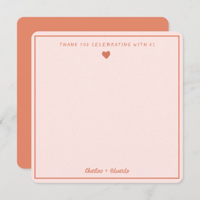 Retro Pink&Red Handwriting Wedding Thank you  (Front/Back)