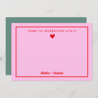 Retro Pink&Red Handwriting Wedding Thank you 