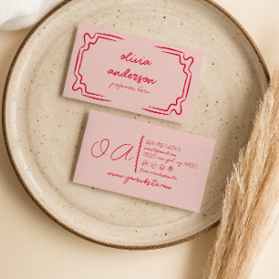 Retro Pink Red Handwritten Drawn Boho Unique Girly Business Card