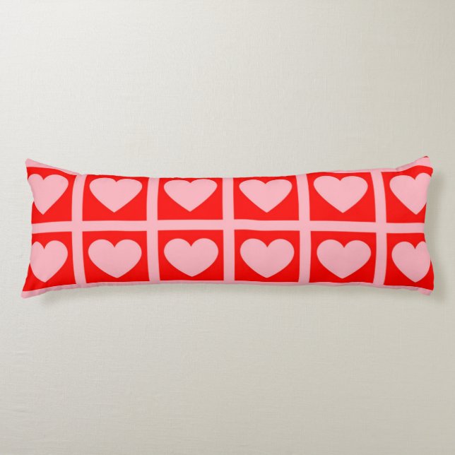Retro Pink Red Heart Check Y2K Pattern  Body Cushion (Front)