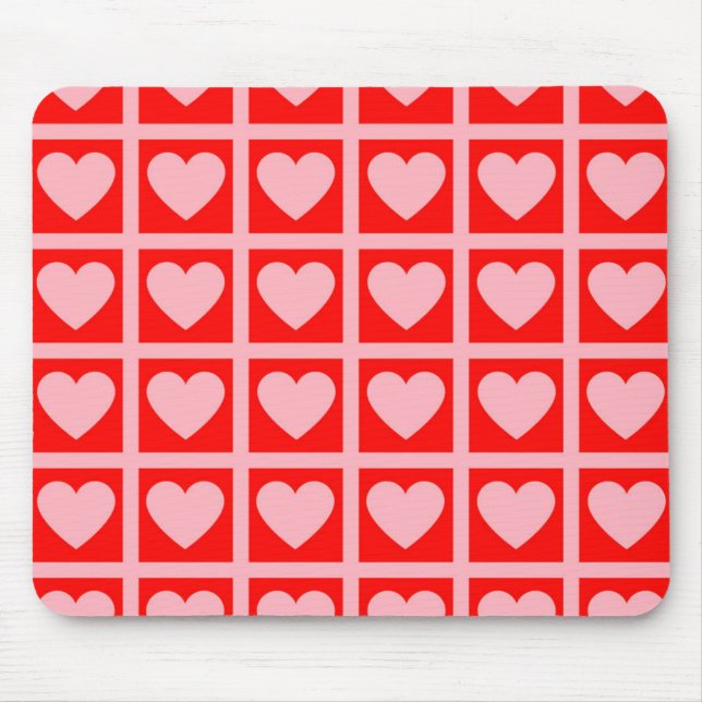 Retro Pink Red Heart Check Y2K Pattern  Mouse Pad (Front)