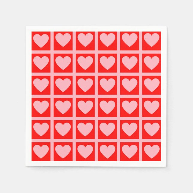 Retro Pink Red Heart Check Y2K Pattern  Napkin (Front)