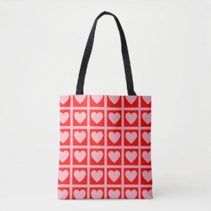 Retro Pink Red Heart Check Y2K Pattern  Tote Bag