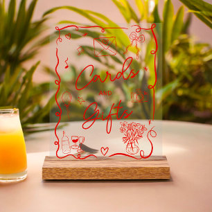 Retro pink red illustrated sign bridal shower