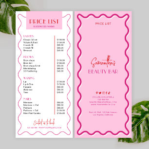 Retro Pink & Red Makeup Artist Beauty Price List Rack Card