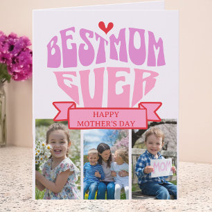 Retro Pink Red Multi Photo Best Mom Mother's Day Card