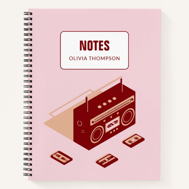 Retro Pink Red Personalised Lesson Composition  No Notebook (Front)