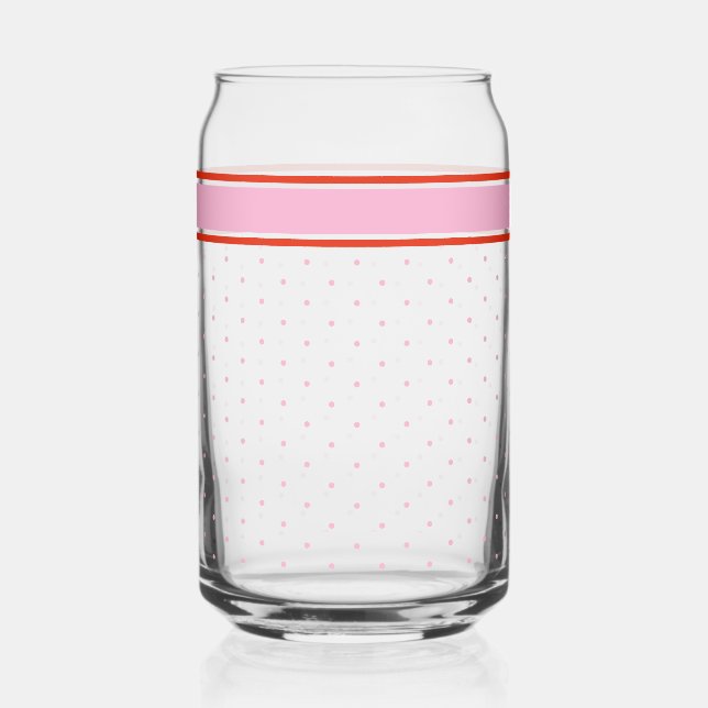 Retro pink red polka dot Border Festive Christmas Can Glass (Front)