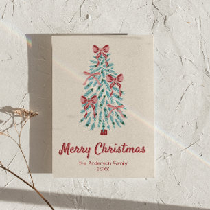 Retro Pink Red Ribbons Christmas Tree Non-Photo Holiday Card