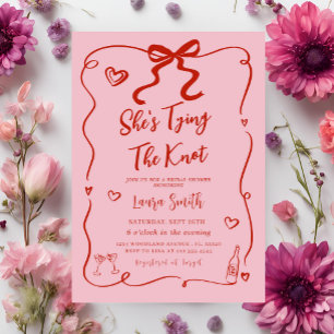 Retro pink red She's Tying The Knot Bridal Shower Invitation