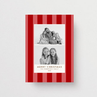 Retro Pink & Red Stripe Family Photo Christmas Holiday Card
