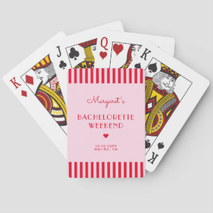 Retro Pink & Red Stripes Bachelorette Weekend Playing Cards