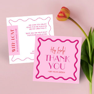Retro Pink & Red Trendy Business Logo Thank You Enclosure Card