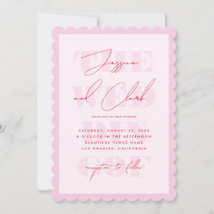Retro Pink & Red Typography Script Simple Wedding Invitation