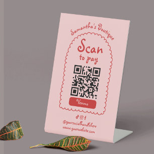 Retro Pink & Red Unique Girly Scan To Pay QR Code Pedestal Sign