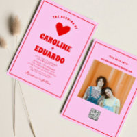 Retro Pink Red Wavy Boho Wedding Qr Code