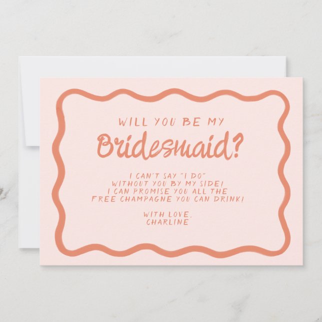 Retro Pink &Red Wavy  Bridesmaid Proposal  Invitation (Front)