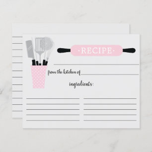Retro Pink Rolling Pin Kitchen Tools Recipe Card