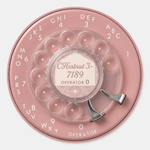 Retro Pink Rotary Telephone Dial Classic Round Sticker