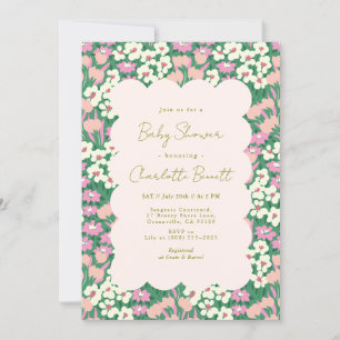 Retro Pink Sage Boho Floral Baby Shower Invitation
