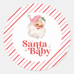 Retro Pink Santa Baby christmas baby shower Classic Round Sticker