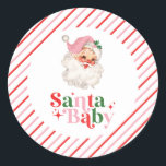 Retro Pink Santa Baby christmas baby shower Classic Round Sticker<br><div class="desc">retro pink Santa Baby  christmas themed baby shower paper party stickers.</div>