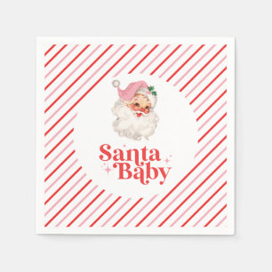 Retro Pink Santa Baby christmas baby shower Napkin