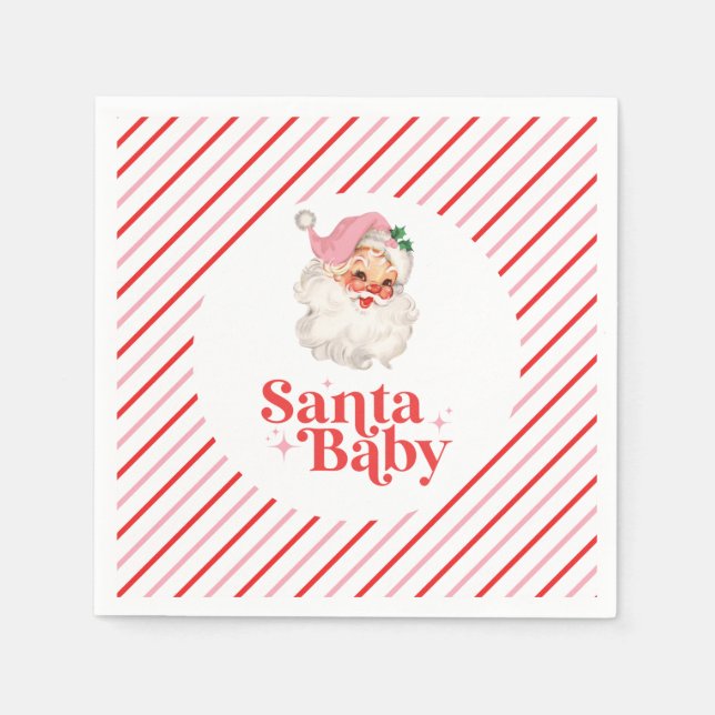 Retro Pink Santa Baby christmas baby shower Napkin (Front)