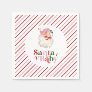 Retro Pink Santa Baby christmas baby shower Napkin
