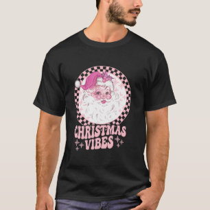 Retro Pink Santa Claus Checkerboard Christmas Patt T-Shirt