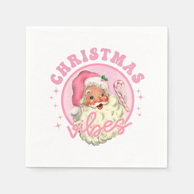 Retro Pink Santa Claus Pink Christmas Vibes Christ Napkin (Front)