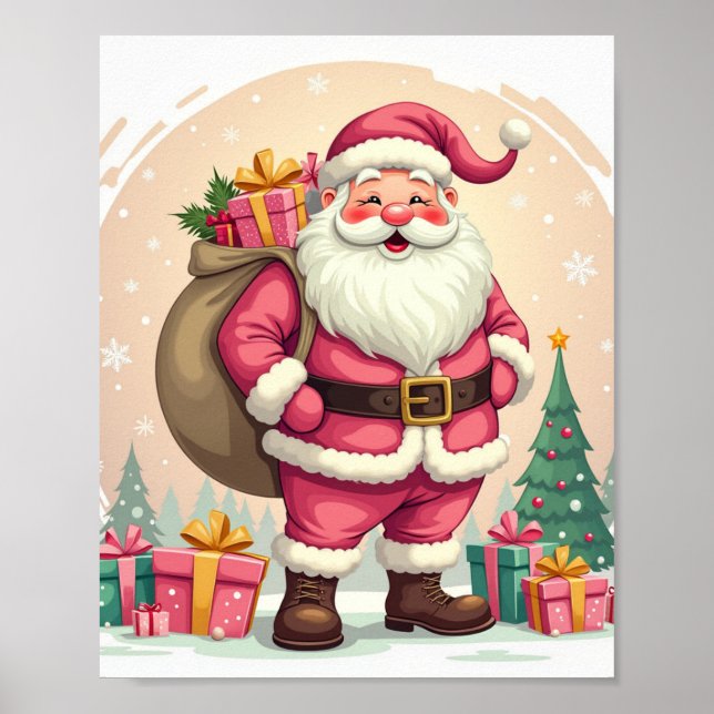 Retro pink Santa Claus Poster (Front)