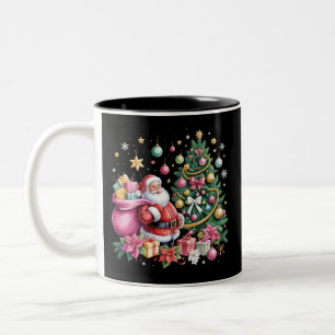 Retro Pink Santa Coquette Christmas Cute Tree Girl Two-Tone Coffee Mug