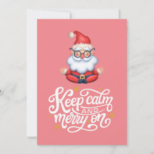 Retro Pink Santa  Meditate Keep Calm And Merry On  Holiday Card