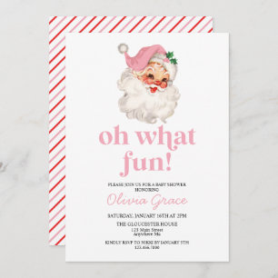 Retro Pink Santa oh what fun Baby Shower Invitation